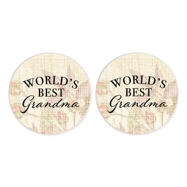 World's Best Grandma Floral Pink 2.75 x 2.75 Ceramic Car Coasters Pack of 2