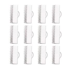 Craftdady 50Pcs Silver Ribbon Ends 16x8mm Bookmark Pinch Crimp Clamp Cord End Fastener Clasps with 1mm Loop for Leather Suede Jewelry Making