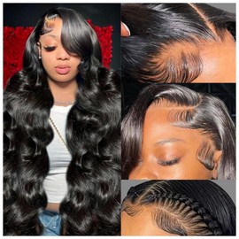 13X6 Lace Front Wigs Human Hair 20 Inch Body Wave Human Hair Wig HD Lace Frontal Glueless Wigs Human Hair Pre Plucked Bleached Knots with Baby Hair Natural Black