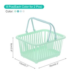 PATIKIL 8PCS Small Plastic Basket,Mini Storage Basket Grocery Tiny Shopping Baskets with Handle Organizer Filtered Water for Organizing Toys Fruits Veggies Snacks, Green Cyan White Blue