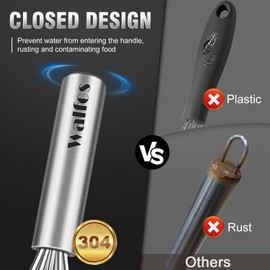 Walfos Mini Whisk,6+8" Non-Rust Small Whisk,304 Stainless steel Whisk Heat Resistant 600°F,Nice for mixing salad dressings or beating an egg.Tiny whisk size great for narrow and shallow vessels.Silver