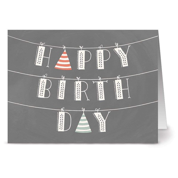 Happy Birthday Cards – 24 Pack – Suspended Happy Birthday – Unique Design – GRAY ENVELOPES INCLUDED – Greeting Cards – Glossy Cover Blank Inside – By Note Card Café