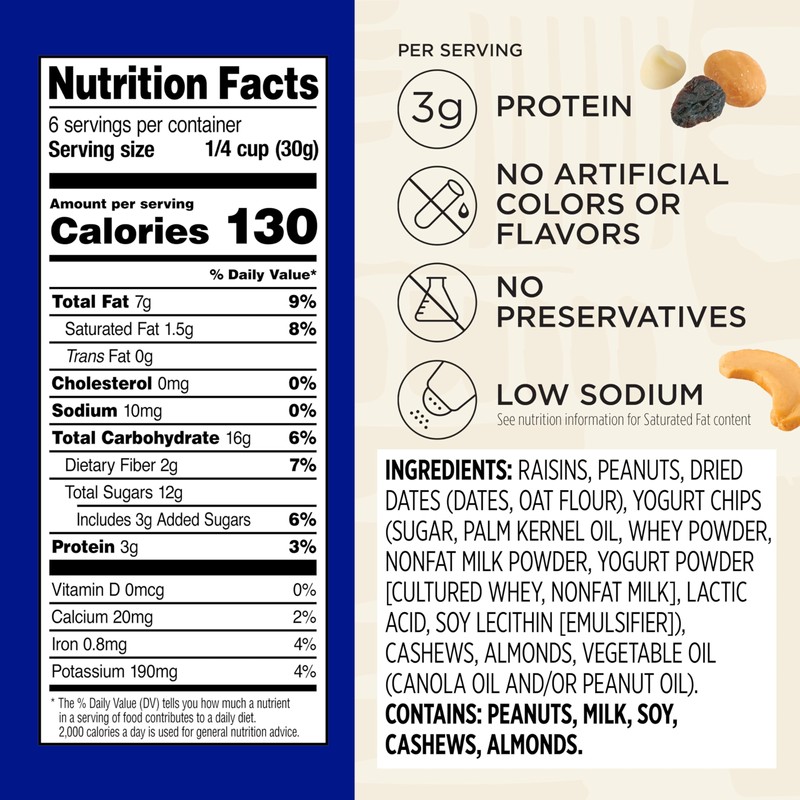 Snak Club Yogurt Trail Mix with Raisins, Peanuts, Dried Dates,