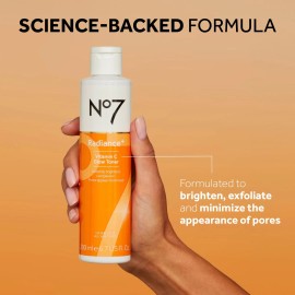 No7 Vitamin C Exfoliating Toner 6.7 Fl Oz AHA Brightening Face Care for Glowing Skin