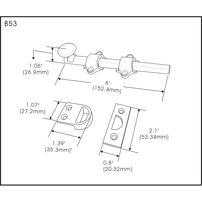 QCAA Solid Brass Dutch Door Bolt, 6", Polished Brass, 1