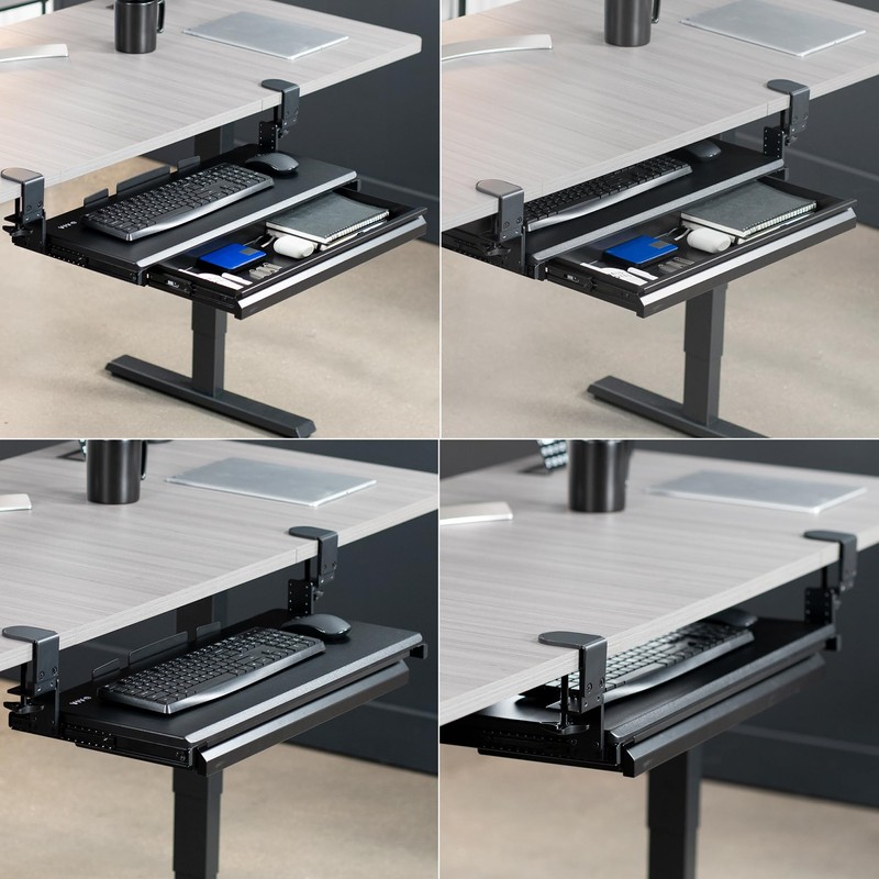 VIVO Large Height Adjustable Clamp-on Keyboard Tray, Extra Sturdy Pull