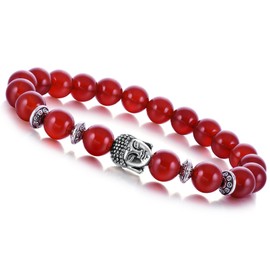 JOYA GIFT Natural carnelian 8MM Round Beads Buddha head Gemstone Chakra Bracelet for Women