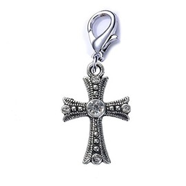 Sexy Sparkles Clip-On Cross Charm Dangle Pendant – European Charm Jewelry Accessory with Lobster Clasp, Fits Bracelets & Chains