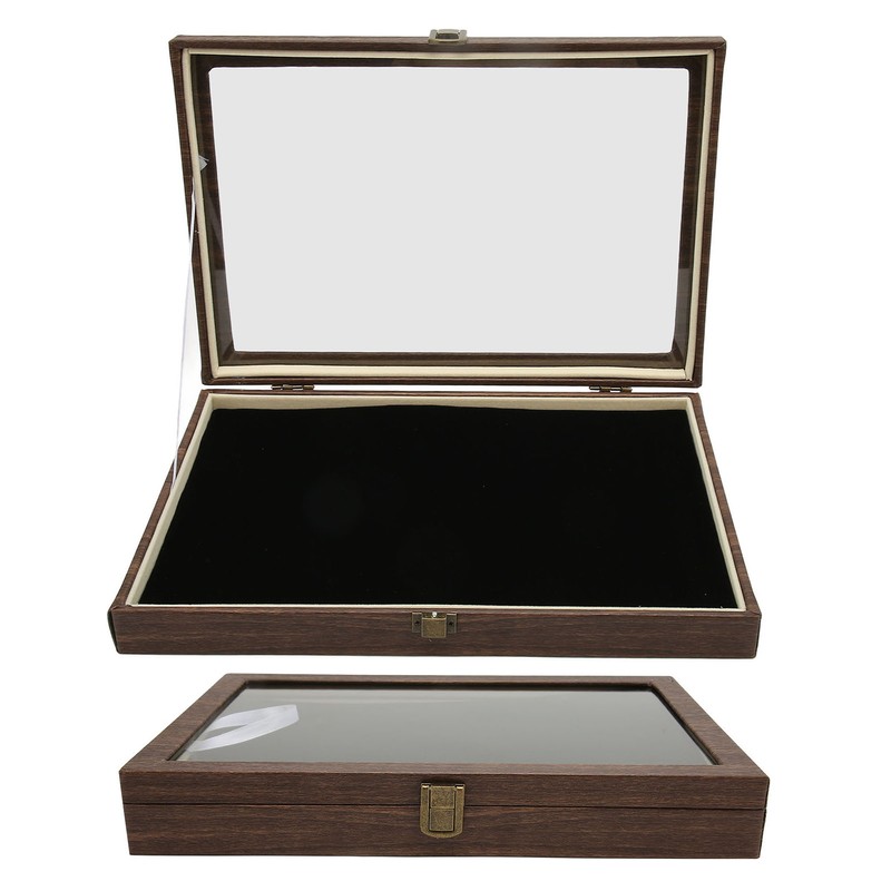Pin Display Case Large Black PU Leather Dustproof Glass Widely