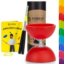 Diabolo Freizeitsport Juggling Set Basic (Red) - Diabolo with Aluminium Handsticks, Replacement Cord, Instructions. Perfect for Children, Beginners & Beginners