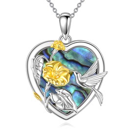 Hancock Hummingbird Necklace Love Sterling Silver Abalone Shell Pendant Flower Hummingbird Pendant Delicate Compact Bird Necklace For Mom Gift for Women