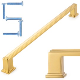 KOOFIZO Stepped Bar Cabinet Pull - Brushed Gold Furniture Handle, 10 Inch/256mm Screw Spacing, 5-Pack for Kitchen Cupboard Door, Bedroom Dresser Drawer, Bathroom Wardrobe Hardware