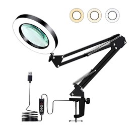 Paradmas Desk Lamp with Lighting Magnifying Glass: 10x Magnifying Glass Light with 3 Color Modes and 10 Levels of Dimming