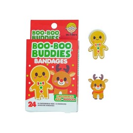 Boo Boo Buddies Kids Adhesive Bandages, Kids Self-Adhesive Sterile Bandages Pack for Toddler Girls & Boys, Adults First Aid, Protect Scrapes and Cuts | 24 Pcs (Gingerbread Man + Rudolf)
