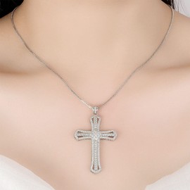 Zeshimb Cubic Zirconia Cross Necklace Classic CZ Crucifix Cross Pendant Necklace Sparkly Simulated Diamond Cross Choker Silver Clavicle Chain Necklace Wedding Bridal Jewelry for Women Girls