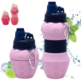 WATMHHJQ Silicone Collapsible Water Bottles, Leakproof 16oz Portable Water Bottle Sports Cups with Straw, BPA Free, for Outdoor