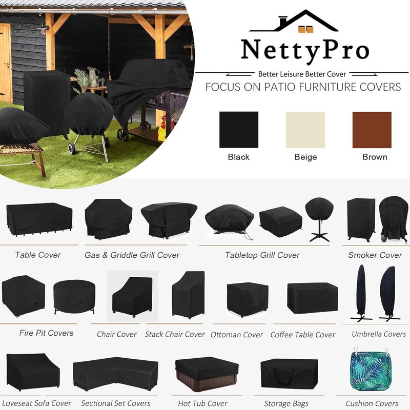 NettyPro Round Fire Pit Cover Fade Resiatant Waterproof 600D Outdoor