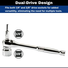 VÄRMA 3/8-Inch Dual-Head Ratchet Handle | 72-Tooth Reversible Wrench for 3/8" & 1/4" Drive Sockets | High-Torque, 5° Swing Arc, CR-V Steel for Automotive & Mechanical Use