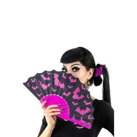 kreepsville 666 Bat Scallop Fan – Gothic Pink and Black Hand Fan for Goth Style