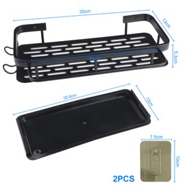 ZIGefofo Küche Spülbecken Organizer Hängend Ohne Bohren mit Klebehaken und Schrauben Multifunktional 2 in 1 Küchenablauf Regal Schwammhalter Wand für Toilettenartikel Küchenutensilien - Schwarz