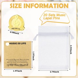 Liliaafar 30 sets Music Note Gifts Musical Lapel Pins Band Award Music Is Life Cards Bulk with Organza Bags for Musician Lovers Teacher Students Graduation Party Favor Gifts