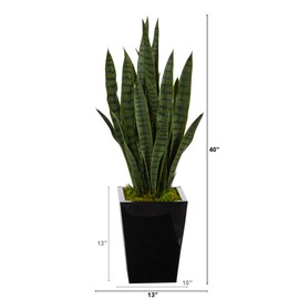 Nearly Natural 40-in Artificial Tall Snake Plant Sansevieria, Faux Snake Plant for Indoor Home Decor in Black Metal Planter Planter, Fake Plant for Office, Living Room, Bedroom