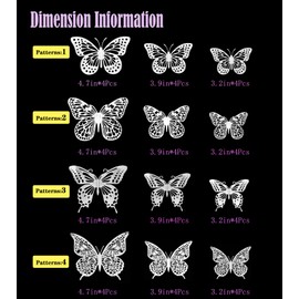 3D Butterfly Wall Decor 48 Pcs 4 Styles 3 Sizes, for Birthday Decorations Party Decorations, Removable Wall Stickers Interior Decoracions Kids Nursery Classroom Wedding Decor (Silvery)