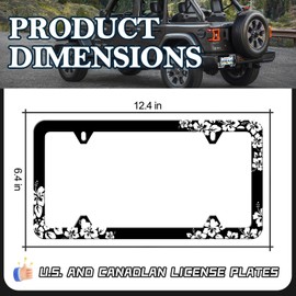 Hibiscus Flower License Plate Frames - 2 Pack Tropical Hawiian Floral License Plate Holder, Stainless Steel Rust-Proof Waterproof Car Decorative Tag Frame for Standard US 12x6 Inch