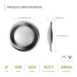 ASD 6 Pack LED Disk Lights 4 Inch, 10W 5CCT 2700K-5000K 685LM, Dimmable Flush Mount Ceiling Light Fixture, Low Profile Surface Mount Disc Lights, Junction Box or Recessed Can Install, UL Energy Star