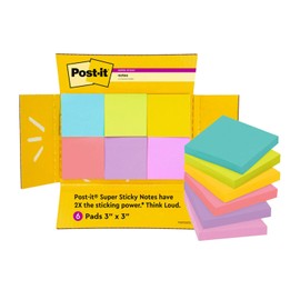 Post-it - Notas súper adhesivas, 3 x 3 pulgadas, 6 almohadillas para orejas/paquete, 90 hojas/almohadilla, colección exclusiva de colores brillantes, salpicaduras de agua, lima ácida, rosa tropical,