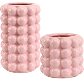 YANWE1 Bubble Vases, Set of 2 Pink Ceramic Vases, Short Vases, Ceramic Flower Vases, Unique Vases, Tall Bubble Vases for Coffe Table Decor, Decorative Vases for Living Room, Dining Table, Wedding