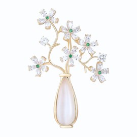 EMEGCY Flower Vase Brooch Pin 18k Gold Plated Bouquet Rhinestone Brooches Pins Flower Lapel Pin Christmas Brooch Jewelry for Women Birthday Gift