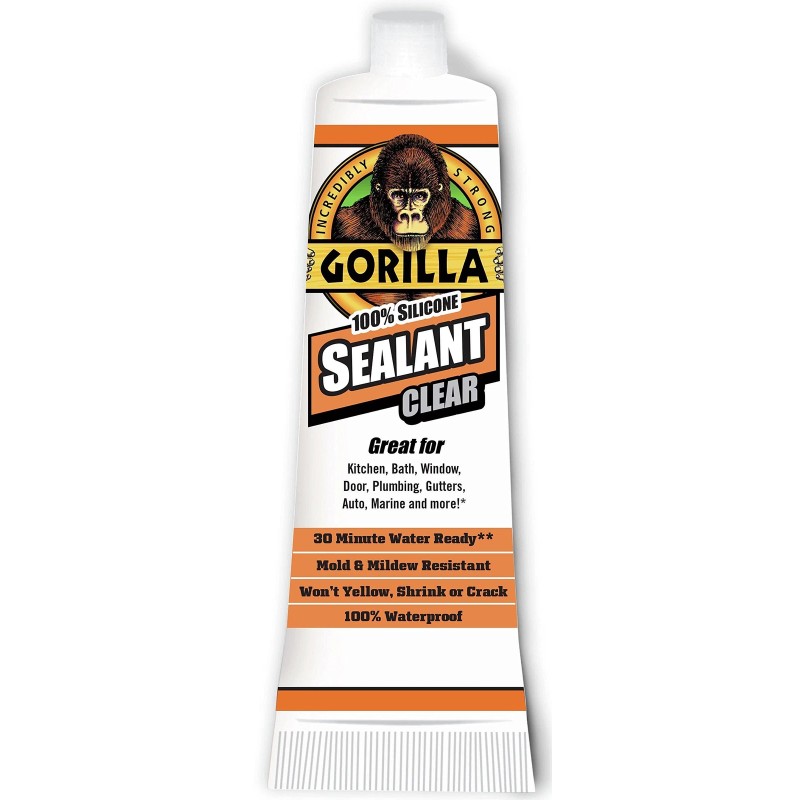 Gorilla 100 Percent Silicone Sealant Caulk, 2.8 ounce Squeeze Tube,