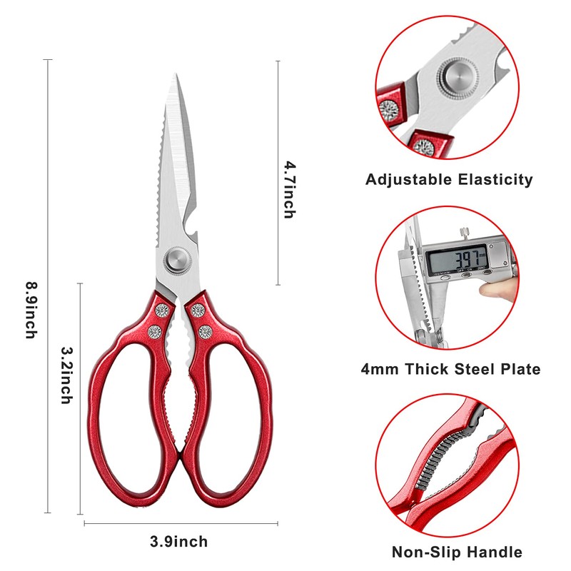 AWinjoy Kitchen Scissors, Heavy Duty Sharp Kitchen Shears Dishwasher Safe,Red