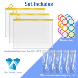 WALLFID Protein Powder Travel Storage Set with Funnels,50pcs Disposable Single Single Dose Kit,3pcs Storage Zip Up Bags,Travel Powder Container,Sports Supplements Storage,For Fitness Portion Control