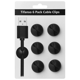 tifanso 6PCS Cable Clips Black - Adhesive Cord Cable Clips Holder Wire Organizer for Desk, Wire Holders for Cords, Nightstand, Home and Office
