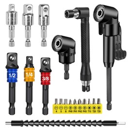 HOMIKLSA 20 pieces 105° angle screwdriver attachment set, angle attachment with extension, angle attachment for cordless screwdriver, flexible shaft drill for electric angle drill