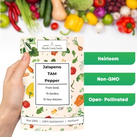 Woods Creek Seeds: Jalapeño TAM Hot Pepper Seeds for Planting - Over 180 Heirloom Non-GMO Jalapeno Seeds for Planting - Beginner Friendly Jalapeno Pepper Seed Pack for Indoor, Outdoor & Home Garden