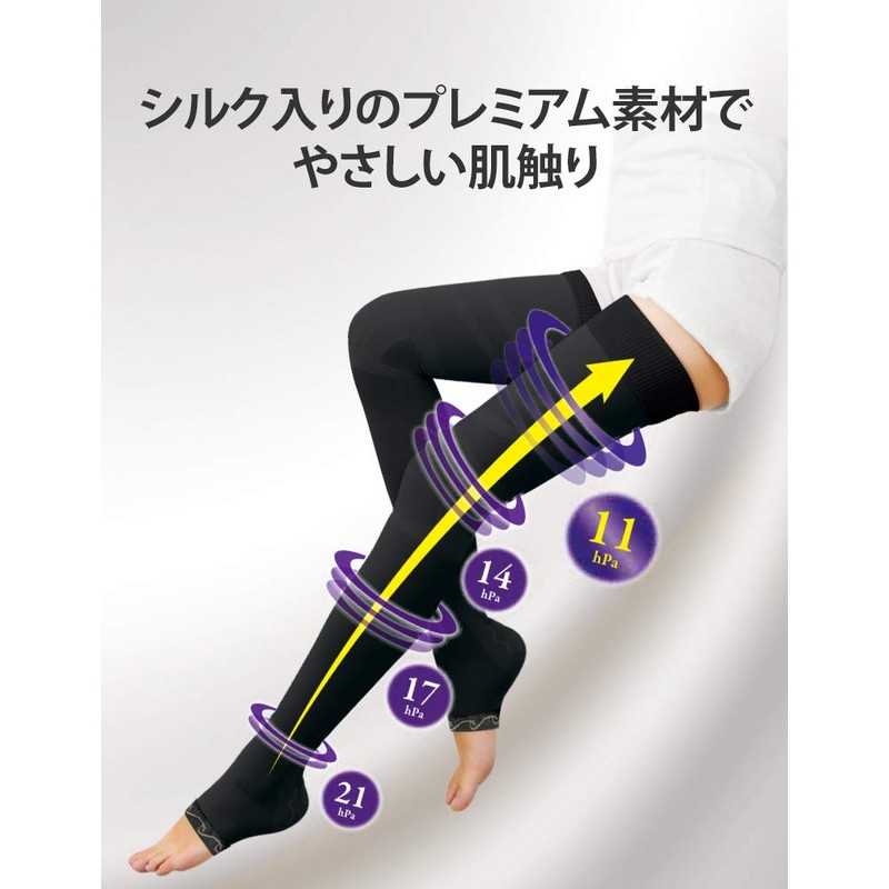 Medikyutto Compression Socks, Full Leg, Black Silk, EC Limited Simple