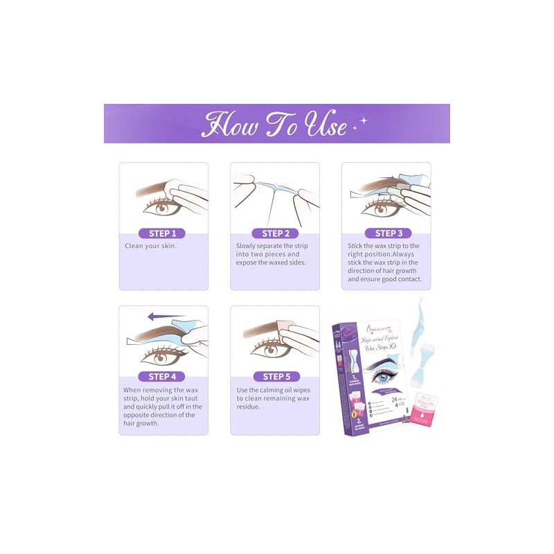 24pcs Eyebrow Waxing Strips Pre-cut Shape, Perfect for Brows &Lip,