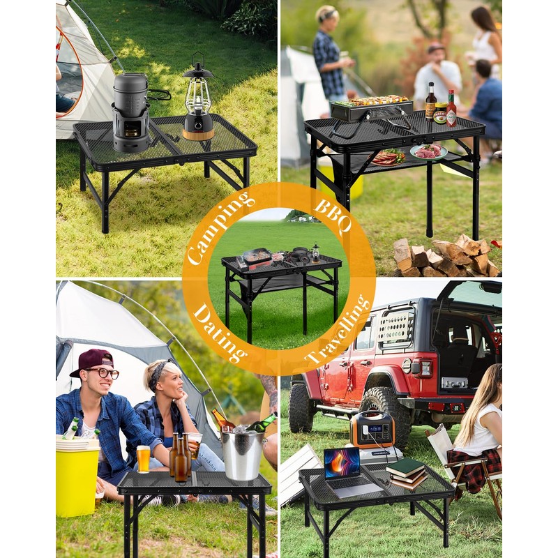 Honagu Folding Grill Table, Height Adjustable Metal Picnic Outdoor Table,