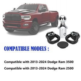 BouPower 60638 Puck System Gooseneck Hitch Ball Kit Compatible with Dodge Ram 2500 3500 2013-2024, 2-5/16 Inch Gooseneck Ball with 2 Gooseneck Safety Chain Anchors (38000 lbs GTW/ 9500 lbs VTW)