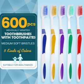 Navona 600 PCS Premium Individually Wrapped Bulk Toothbrush Pack, Disposable Toothbrushes, Kids Toothbrush, Medium Soft Bristle Toothbrushes, Ergonomics Handle, Perfect for Travel Hotel Donation