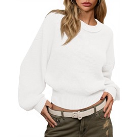 Saodimallsu Womens Batwing Long Sleeve Sweaters Casual Crewneck Loose Chunky Knit Fall Pullover Tops White
