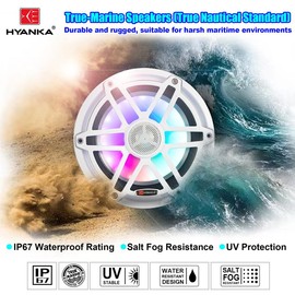 H YANKA HMS-65 6.5 Marine Speakers - 750W 2-Way IP67 Waterproof Boat Stereo System with LED Lights, High-Fidelity Coaxial Speakers, Y35 Magnet Woofer, UV & Salt Spray Resistant - 1 Pair (White)