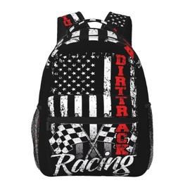 KOSUES American Flag Dirt Track Racing Car Bike Driver Racer Laptop Backpacks Double Shoulder Laptop Pack Bag Daypack Back Pack Bags Rucksack Computer Bag with Side Pockets Front Zipper Pockets