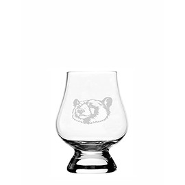 Black Bear Face Zoo Animal Themed Etched 2.5oz Wee Whisky Glass Compatible With Glencairn Accessories