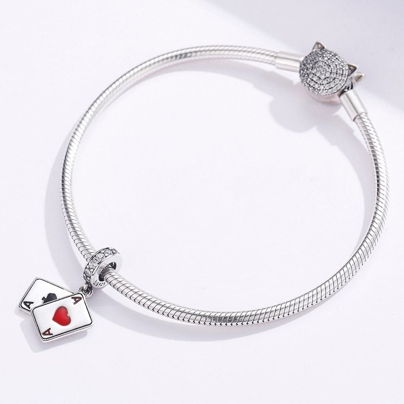 Qings Spielkarte Anhänger Charm für Damen, 925 Sterling Silber Poker