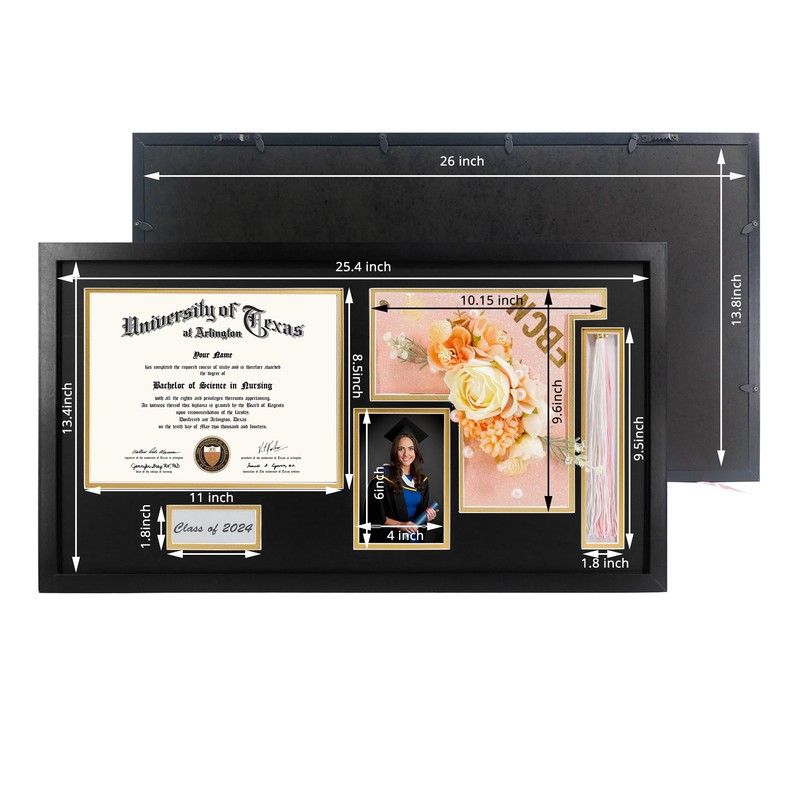 GraduationMall Graduation Shadow Box Frame for 8.5x11 Diploma & 4x6