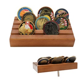 ASmileIndeep Military Challenge Coins Display Holder Solid Wood,Challenge Coin Stand , 4 Row Military Coin Holder Rack for Desk,Challenge Coin Display Case (Small Rectangular Walnut Finish)